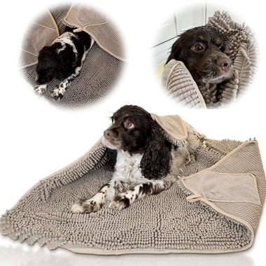 Pet 2-in-1 Dog Towel & Mat – Transforms from Drying to Bath Mat, Ultra Soft, Absorbent & Quick-Drying, Machine Washable Dog Towels with Detachable Non-Slip Mat and Hand Pockets (Large)